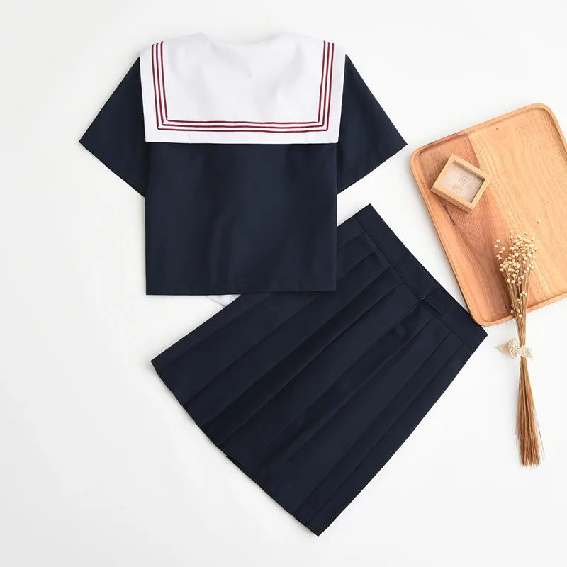 Japanese JK Suit Three Lines Woman School Uniform High School Sailor Suit Navy Cosplay Costumes Student Girls Pleated Skirt