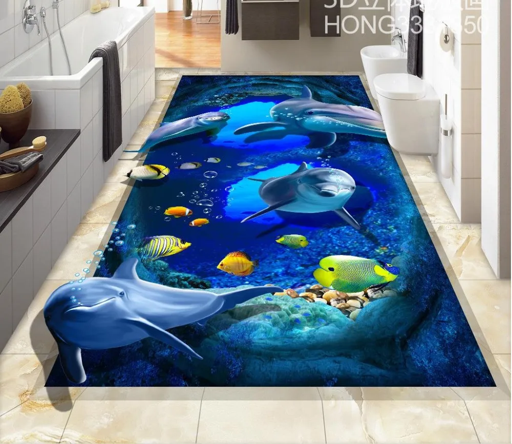 

3d flooring bathroom 3D sea underwater world Waterproof floor mural painting self-adhesive 3D floor Home Decoration