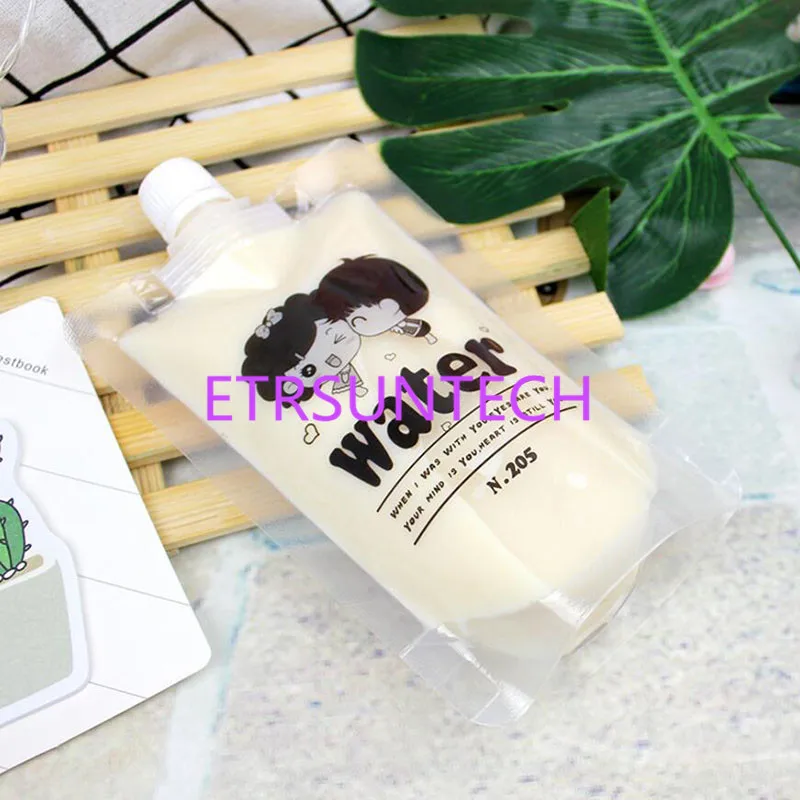 300pcs Cute Design Stand up Plastic Drink Packaging Spout Bag Pouch for Beverage Liquid Juice Milk Coffee Water