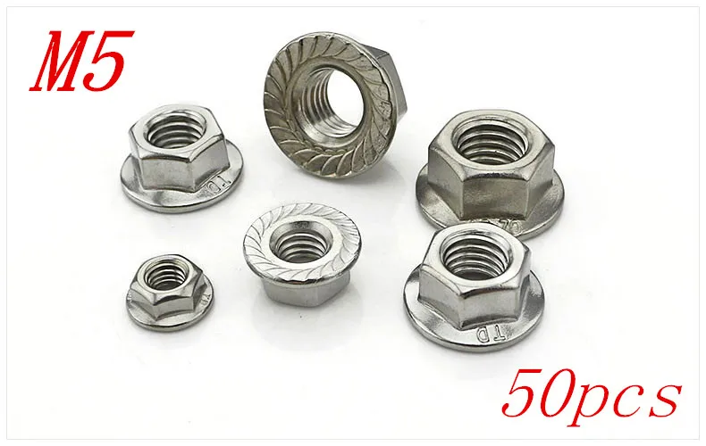 

Metric M5 304 Stainless Steel Hex Head Flange Nuts 50pcs/Lot Free Shipping