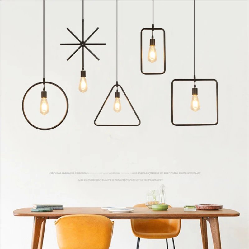 Gaya Retro Geometris Nordic Pendant Light Lampu Kreatif restoran Bar Cina Sederhana Meja Makan Liontin Perlengkapan Pencahayaan