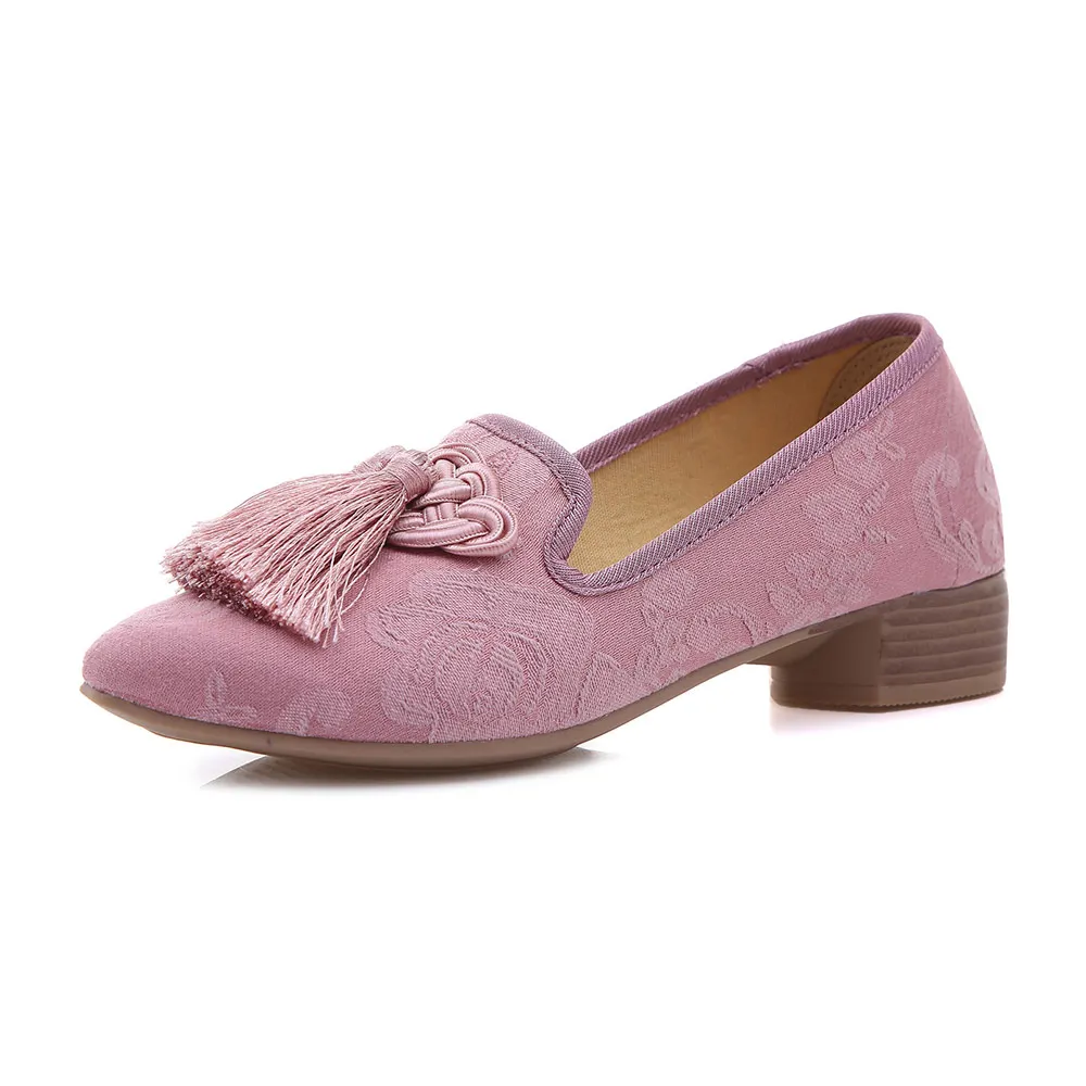 Veowalk Chinese Knot Tassel Women Cotton Fabric Loafers Fashion Ladies Casual Comfort Pointed Toe Flats Embroidered Shoes