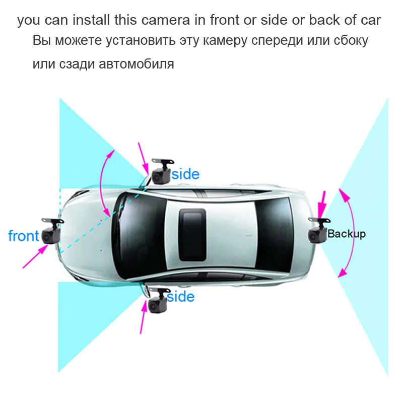 Metal CCD Car Front Side and Back Rear View Camera, 180 Graus, 4 Lens De Vidro, Versão Noturna, Impermeável, Wide Angle, Melhorado