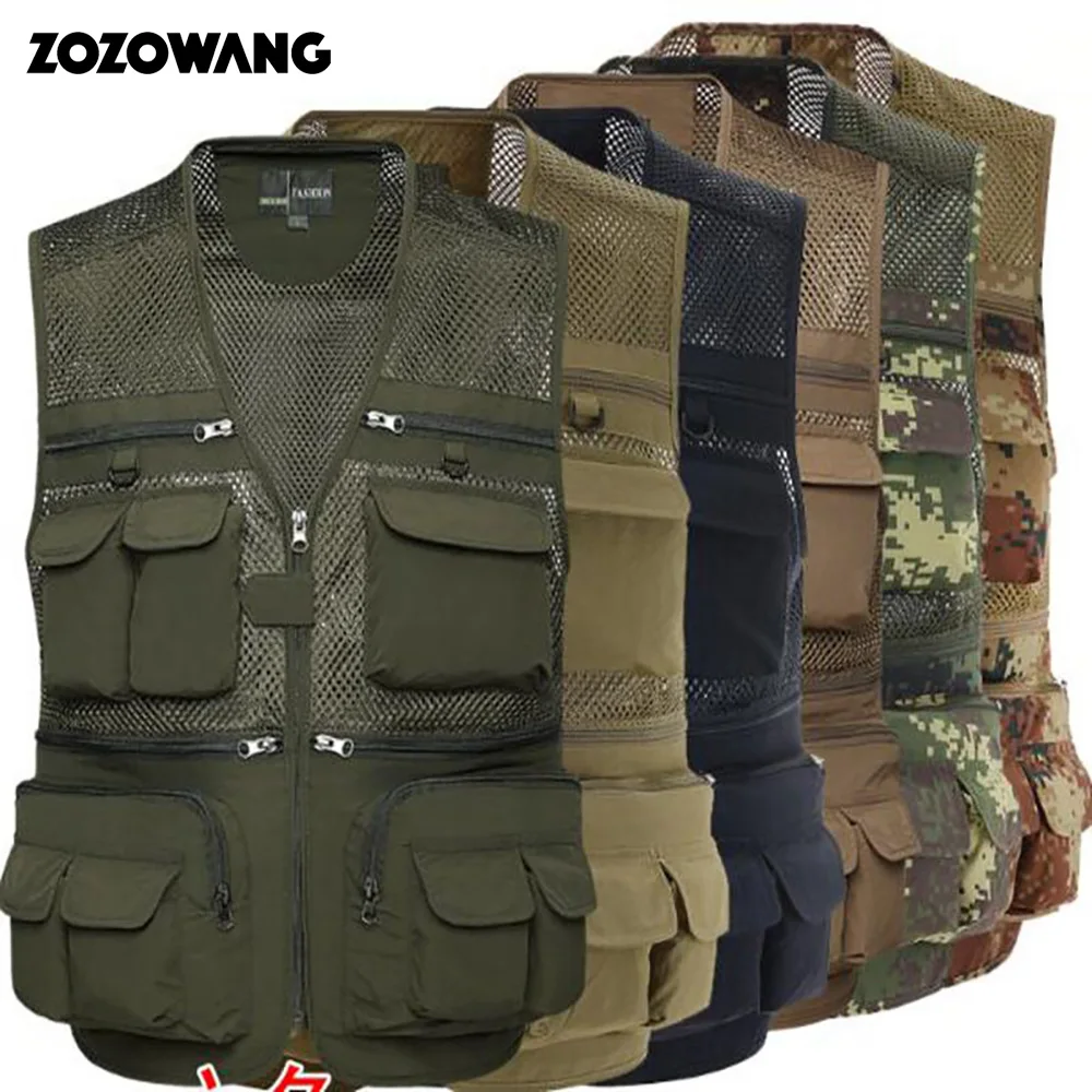 

ZOZOWANG Summer Outdoors Tactical Mesh Men Breathable Multi Pockets Vest Shooting Waistcoat Sleeveless Jacket