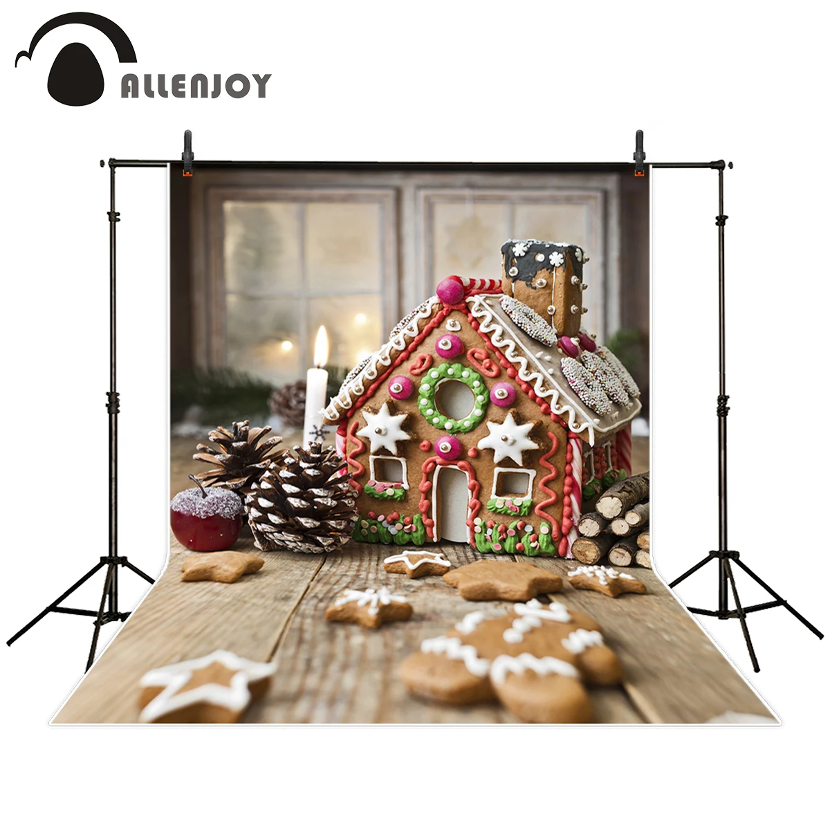 Allenjoy Christmas candy photography backdrop gingerbread house kids window professional background photobooth photocall