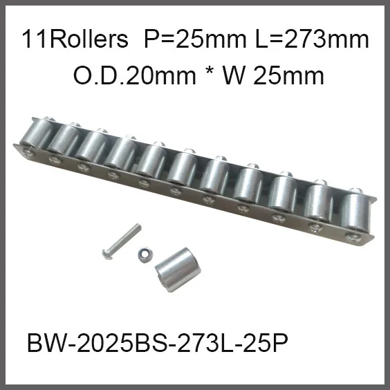 

Mini Conveyor Wheel O.D.20mm * Width 25mm with 11 pcs wheels / 25 Pitch * 273mm Long Skate Wheel Conveyor Capacity 40 Kgf