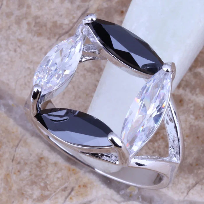 Valuable White CZ Black Cubic Zirconia Silver Plated  Ring Size 6 / 7 / 8 / 9 R0217