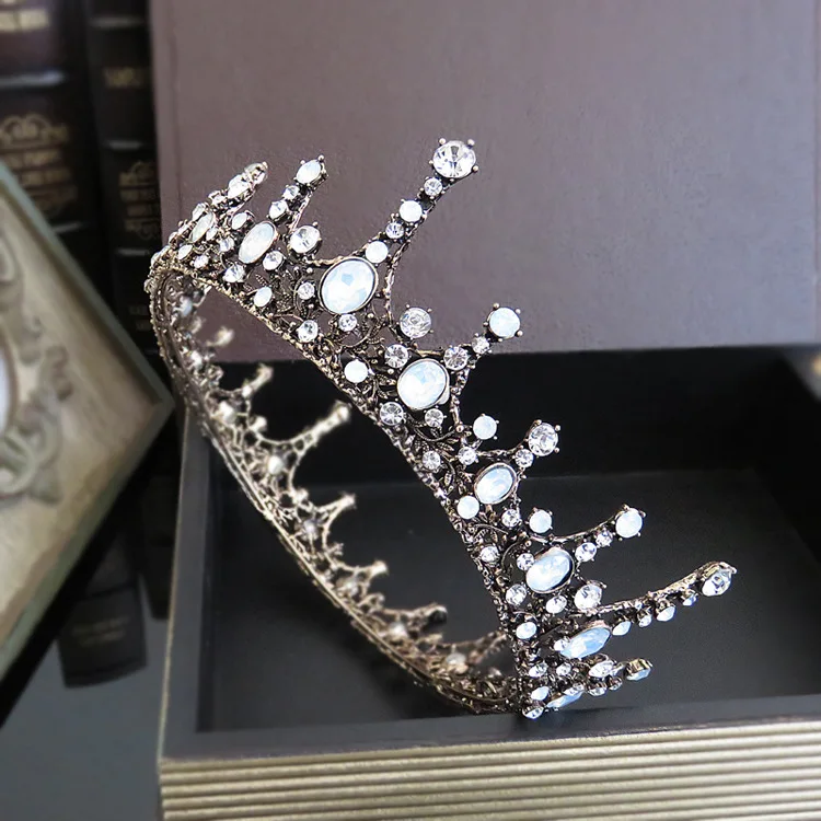 

HIMSTORY Vintage Baroque Hair Accessories Queen Prom Tiaras Men Full Round Circle Wedding Bridal Crown Earrings Set
