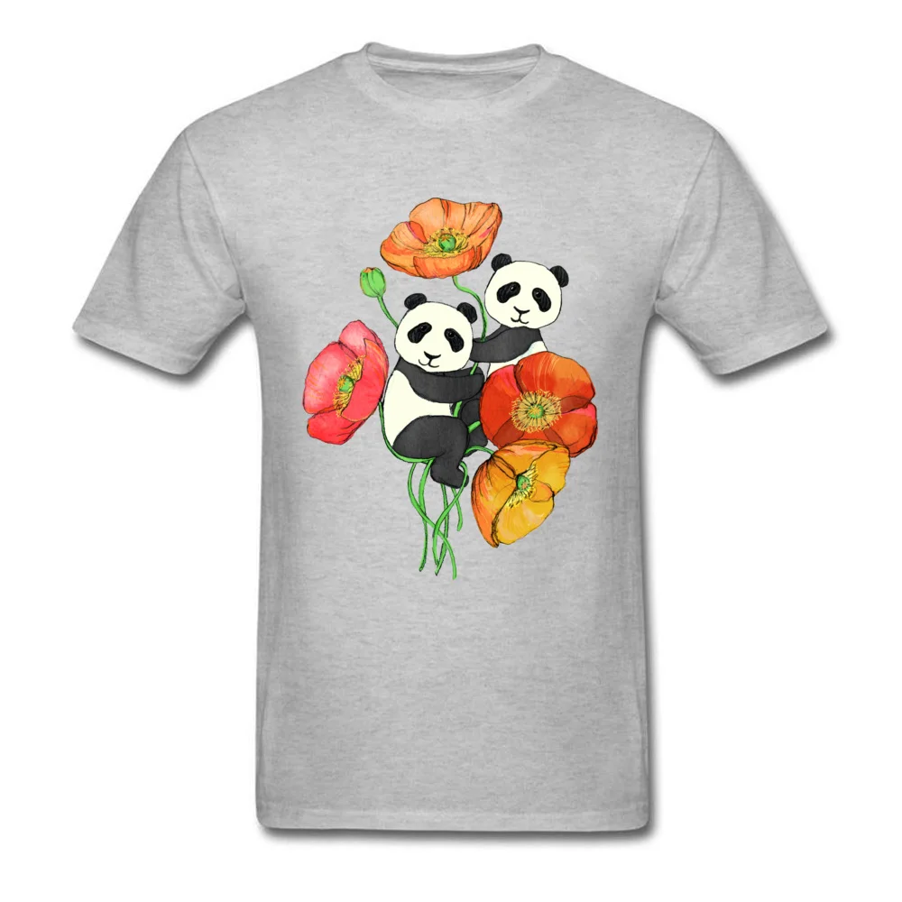 Funny 2018 Poppies And Pandas Print Men T-shirt Fashion Black Tees Summer Short Sleeve O-neck Floral Top Shirt