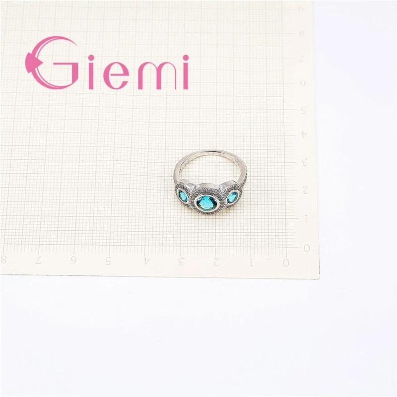 High Quality Round Blue Crystal Stone Ring for Women's Anniversary Wedding Ceremony Accessoriesand CZ