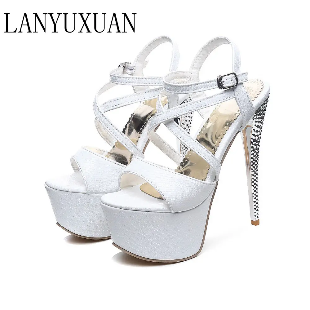 

LANYUXUAN Big Size 31- 48 Sandals Ladies Platforms Fashion Party Shoes Sexy Open toe Super High Heel(16CM)Shoes Women Pumps 202