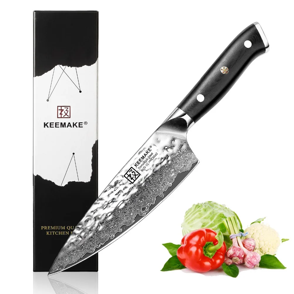 Sunnecko Damascus Steel Chef Knives AUS-10 Core Blade Cut Utility Japanese Slicing Cutting Kitchen Knife Black G10 Handle