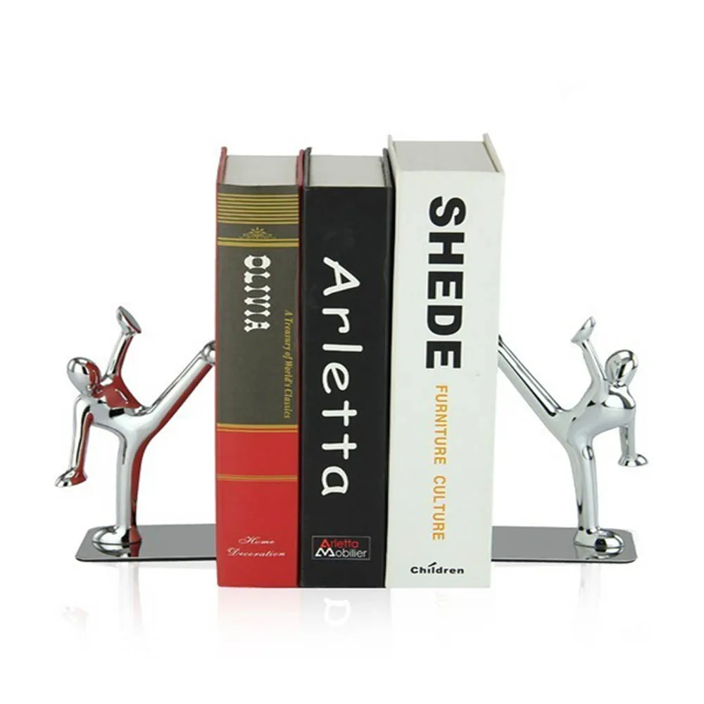 1 Pair/Lot Cool Stainless Steel Human-Kicking Bookend for School Stationery & Office Supply