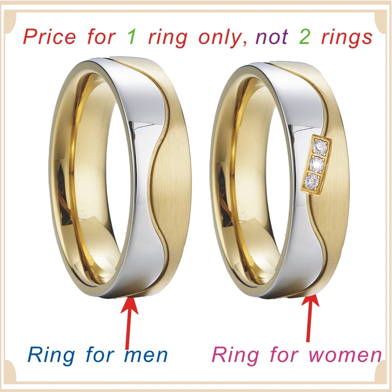 Vintage Gold Plated Love Alliance Proposal Set Wedding Rings for Couple Women Men Stainless Steel Jewelr Silver Color CZ Stone