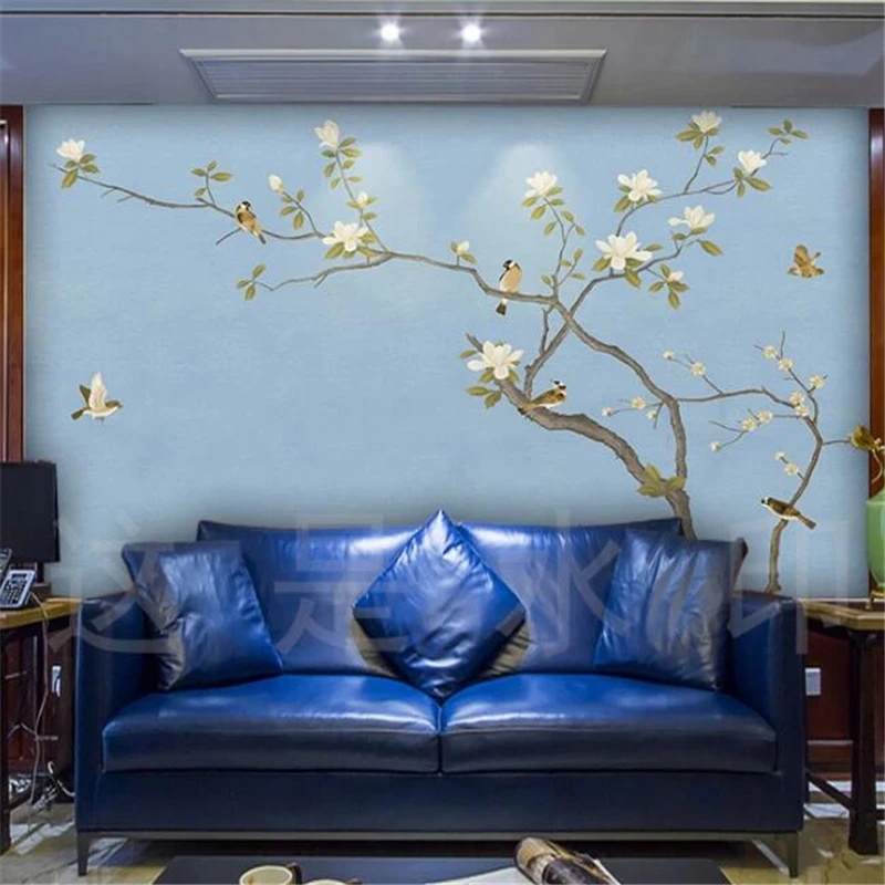 wellyu Custom wallpaper 3D murals Chinese magnolia open rich hand-painted pen and flower background wall soft bag 3d wallpaper