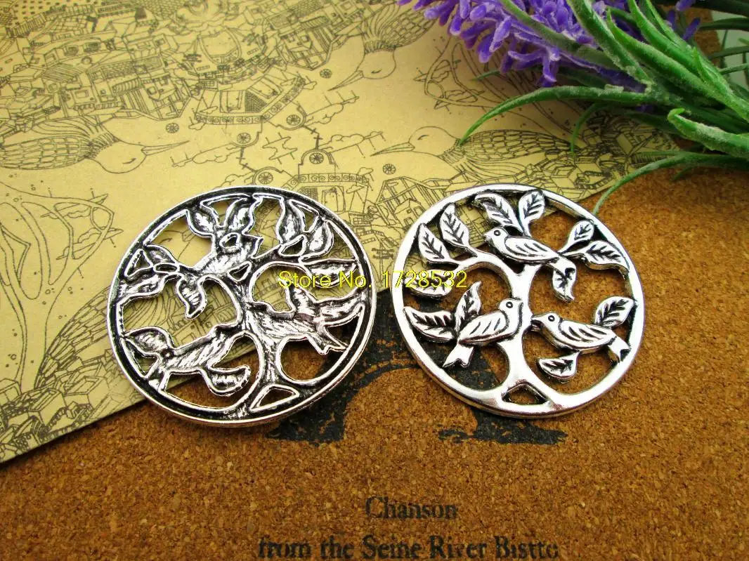 3pcs--47mm antique silver Birds Sitting on Tree, huge tree  Pendant,,  Tree charm Pendants