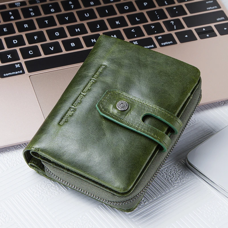 Contact\'s Wallet Women Zipper Genuine Leather Short Wallets Quality Coin Purse Women Hasp Button Purse With Credit Cards Holder