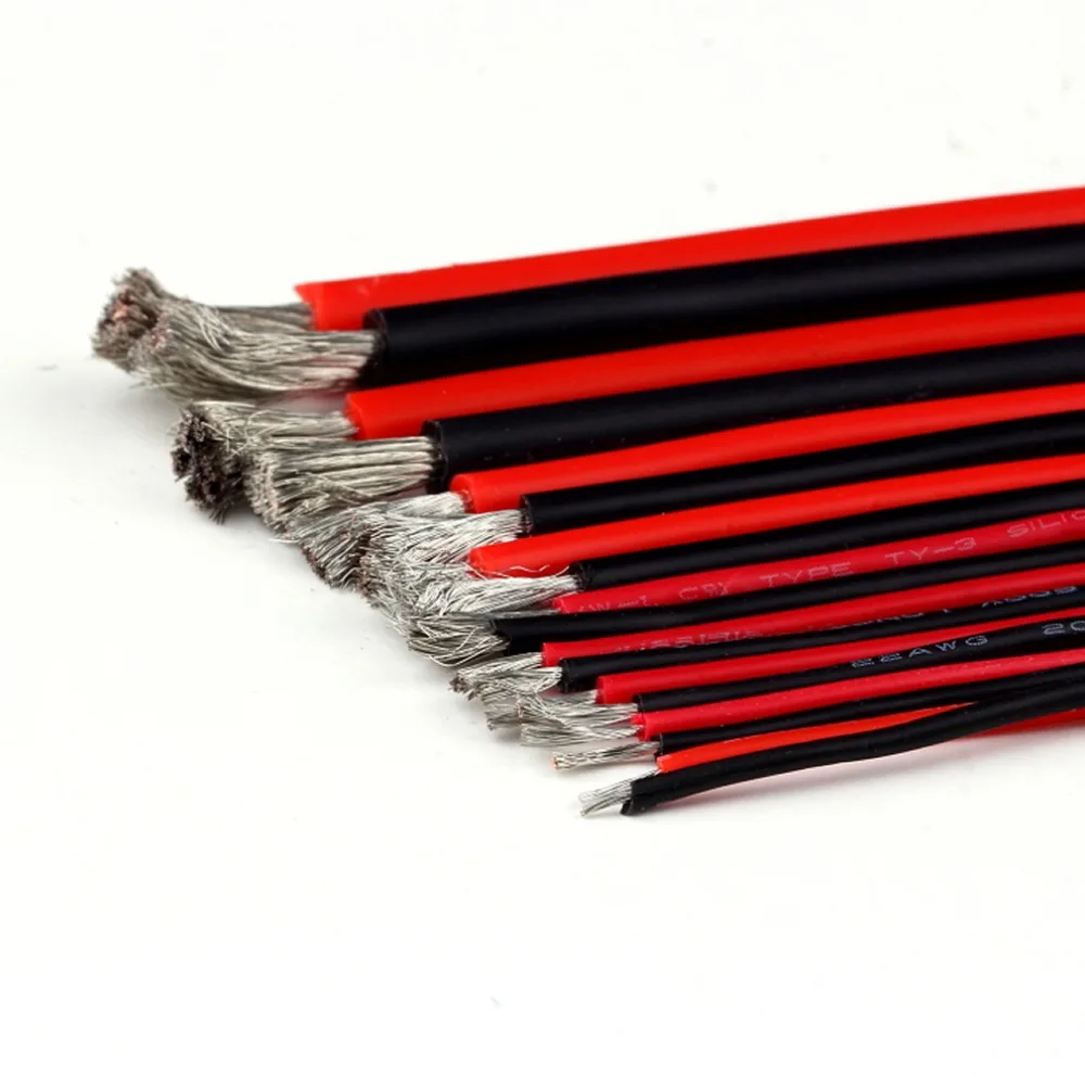 1 متر أحمر + 1 متر أسود سيليكون سلك 10 12 14 16 18 20 22 24 26AWG عازل للحرارة لينة سيليكون هلام السيليكا سلك كابل