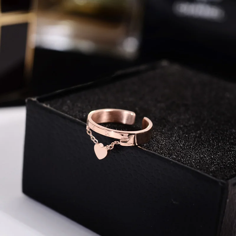 

YUN RUO 2023 Fashion Heart Pendant Open Rings Rose Gold Color Fashion Titanium Steel Jewelry Birthday Gift Woman Drop Shipping