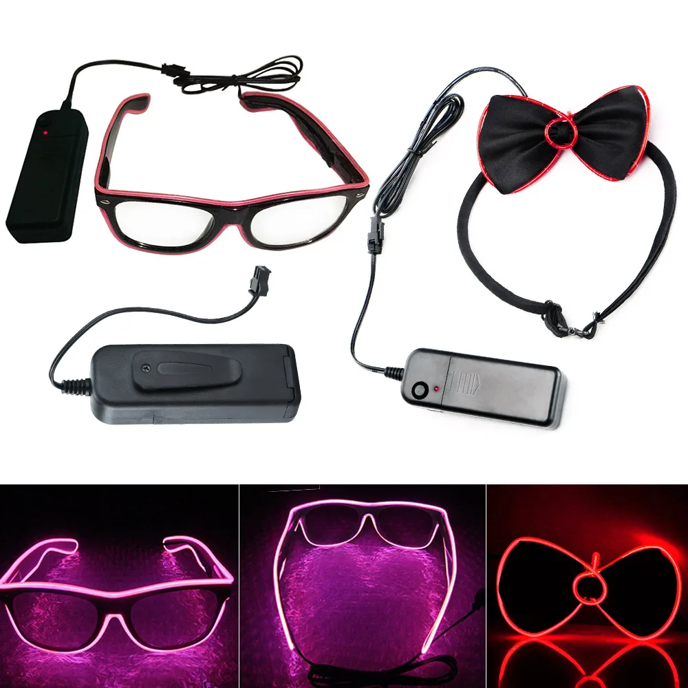 Smart Remote Control El Wire Neon LED Light Up Shutter Shaped Glow Sun Glasses Rave  Bow Tie Costume Party DJ Bright Glasses