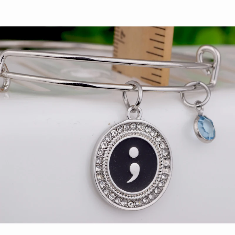 Adjustable bangle resin semicolon crystal Beads Charm Bracelet for Women Jewelry Charm Wristbands B126