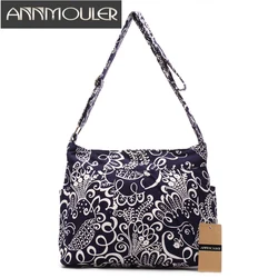 Annmouler Vintage Women Shoulder Bag Cotton Fabric Flap Bag Bohemian Style Messenger Bag Elephant Print Crossbody Zipper Bag