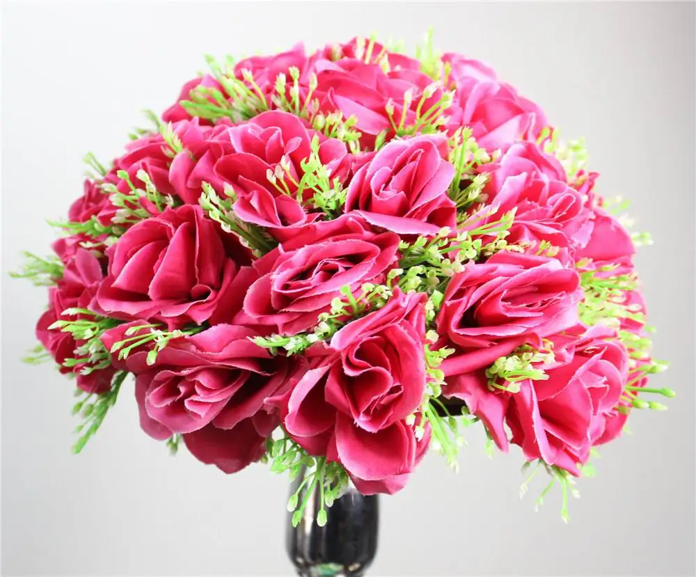 plum/fuschia Silk Rose Flower Ball 10pcs 15cm Diameter Kissing Ball Designs for Wedding Party Shop Artificial Decorative Flowers