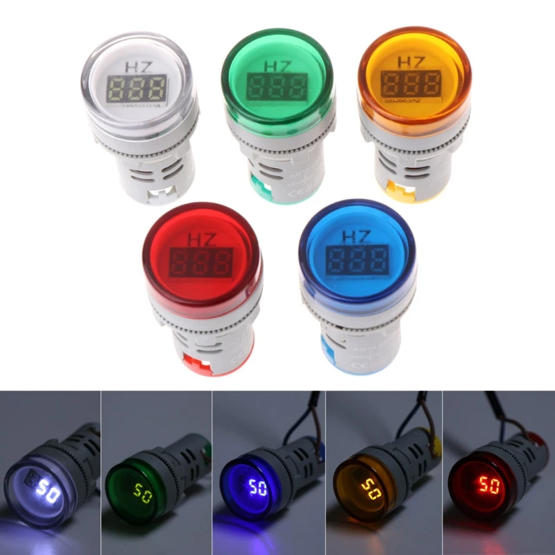 22mm LED Digital Display Electricity Hertz AC Frequency Meter Indicator Signal Lamp Lights Tester Combo Measuring Range 0-99Hz