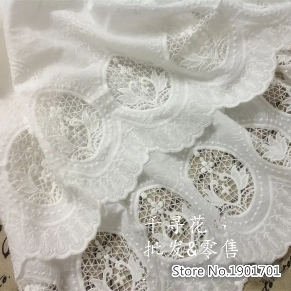 White Stereo embroidery lace cotton cloth lace fabric white 130cm DIY doll clothing skirt material