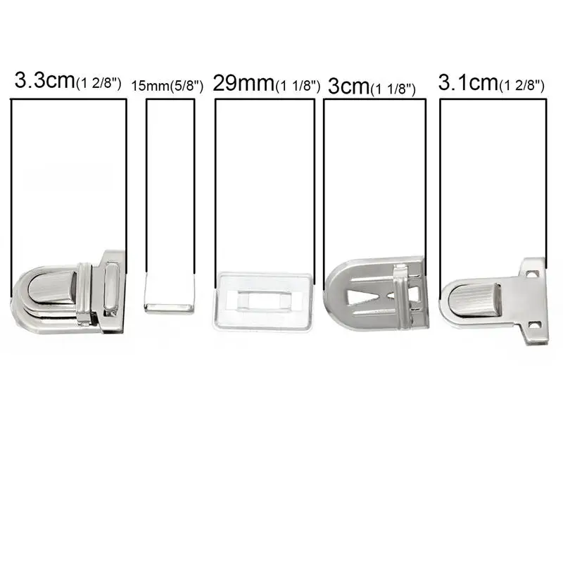 Iron Based Alloy Purse Handbag Lock Snap Clasps Closure Locks Silver Color Bag DIY Accessories 3.3cm x2.5cm, 10 Sets(4 PCs/Set)