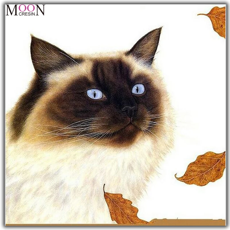 MOONCRESIN Diy Diamond Painting Cross Stitch Cute Cats & Fallen Leaves Diamond Mosaic Full Round Diamond Embroidery Handmade Kit