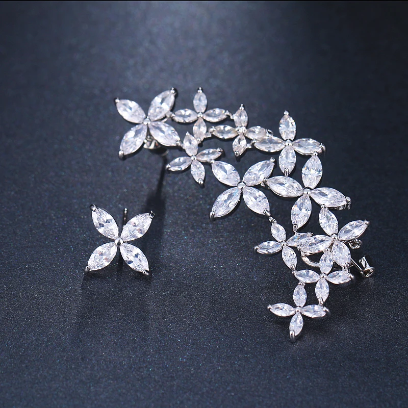 EMMAYA Luxury Unique Big Flower Earrings White Color CZ Vintage Wedding Brincos Jewelry for Women