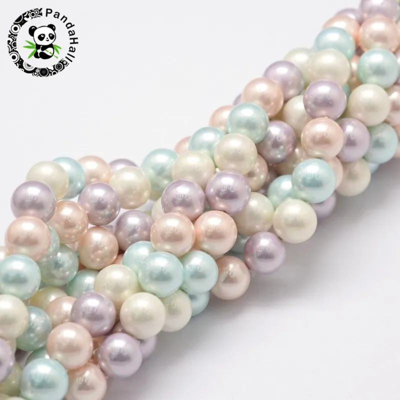 8mm Round Shell Pearl Bead Strands for Bracelets Earrings Necklaces Making Grade A Colorful Hole: 1mm; about 54pcs/strand, 16\