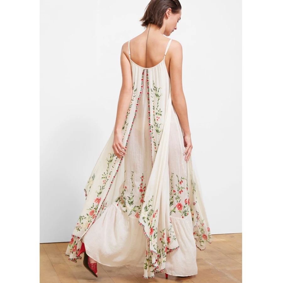 TEELYNN Maxi biała sukienka boho Vintage, w kwiaty haftowane bez rękawów pasek długie letnie sukienki odzież plażowa kobiety sukienka Vestido