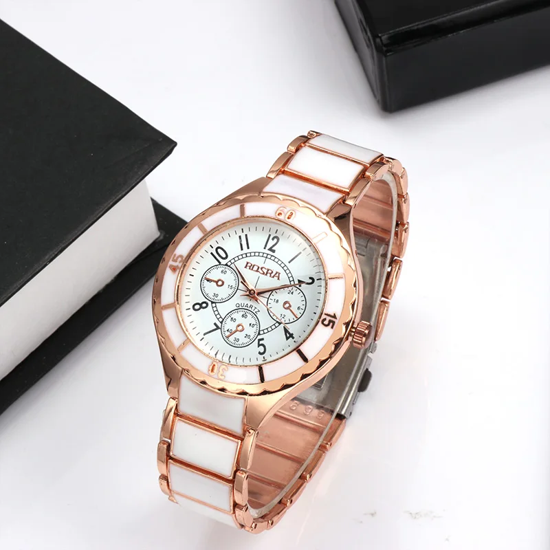 Relojes de Acero de cuarzo para Mujer, pulsera de diseño elegante de oro rosa y blanco, Bayan Kol Saati