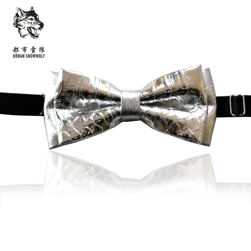 Free Shipping New man's fashion male casual Serpentine Leather Collar Bow Tie Wedding Gold Silver Korean Wedding groom