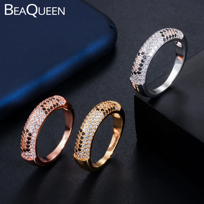 BeaQueen Luxurious Dubai Circle Leopard Cubic Zirconia Paved Setting Finger Rings for Women Party Accessories Jewelry Gifts R088