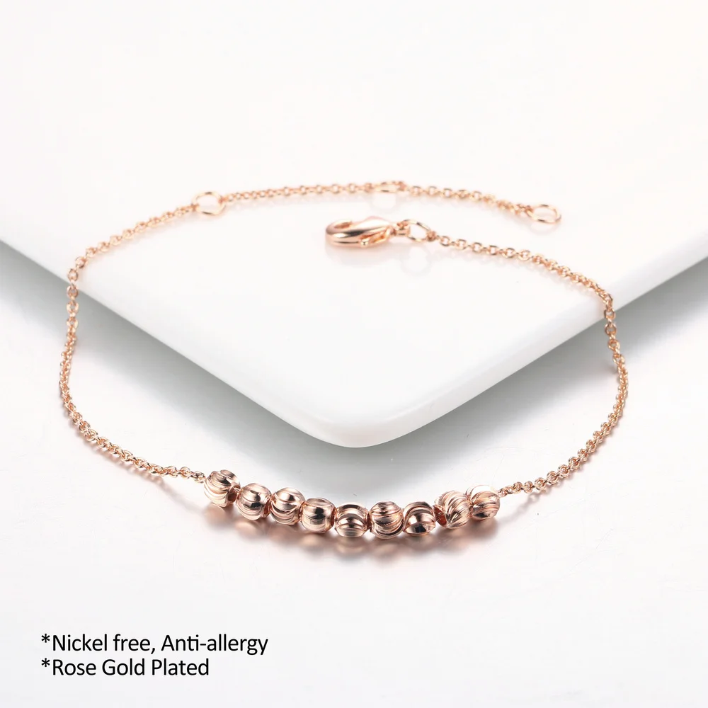 Simple Style Anklets For Women 8 Bead Rose Gold Color/ Silver Color Fashion Brand Vintage Jewelry Anti Allergy DWA020M