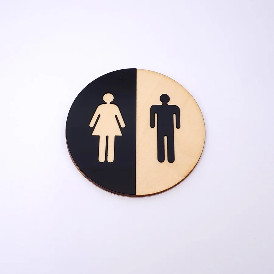 1pcs 3d Mirror Surface Wall Sticker Round Toilet Door Sign Men Women Wooden Washroom WC Acrylic Mirror Wall Signage