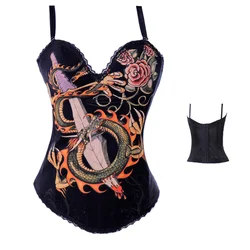 Print Adjustable Shoulder Strap Corset Women Body Shaper Bustier Corset Lingerie Steampunk Sexy Corset Top Overbust Waist Corset