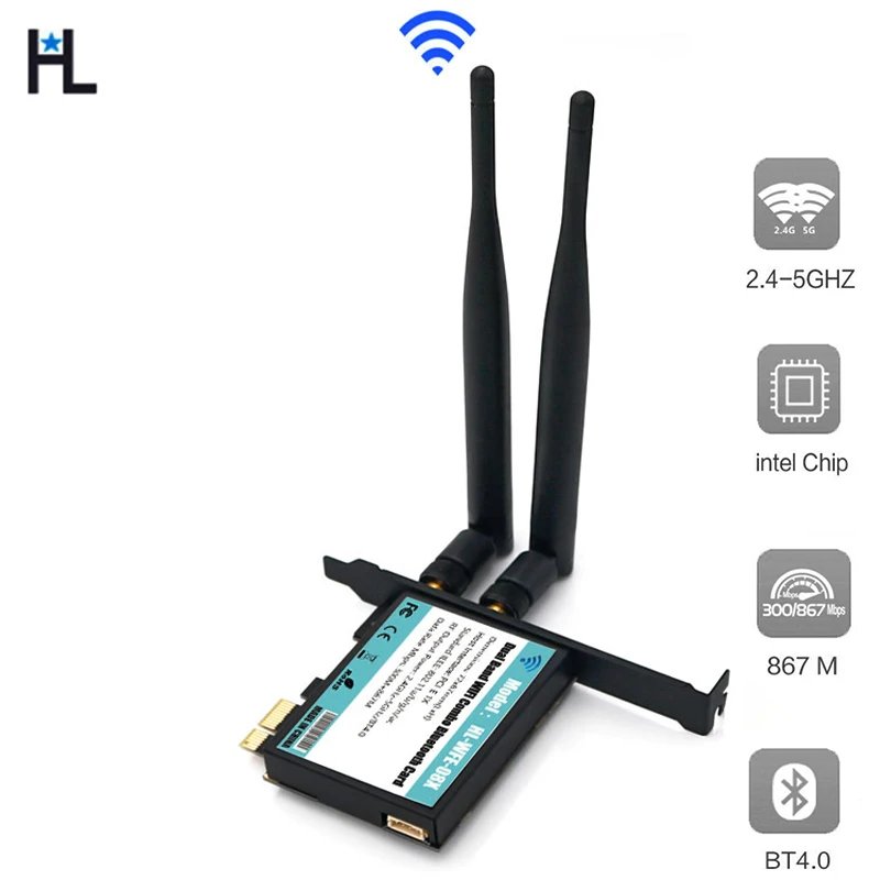 Adaptateur wifi de bureau sans fil ngff m.2 key a Pci-e, mini carte réseau, prise en charge de 802.11 AC/B/G/N/A, bluetooth 4.0