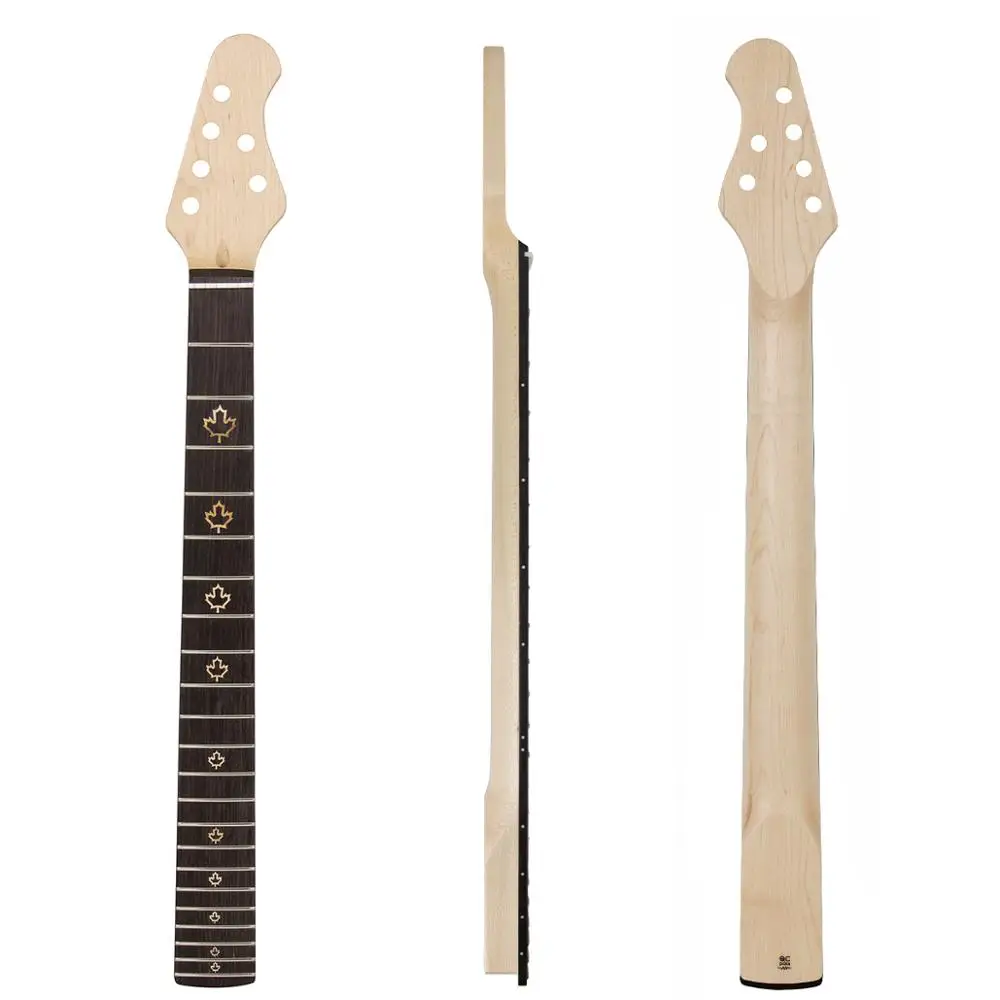 

Kmise Electric Guitar Neck Canada Maple 22 Frets HPL Fingerboard Maple Leaf Inlay Dots Bolt on C Shape Clear Satin