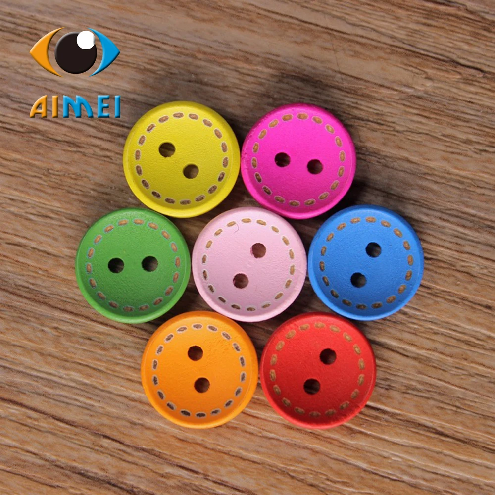 Wholesale/Retailed 100Pcs/Lot 15Mm Round Painting Wooden Painting Buttons For Children Clothing Diy Gift Decoration Card