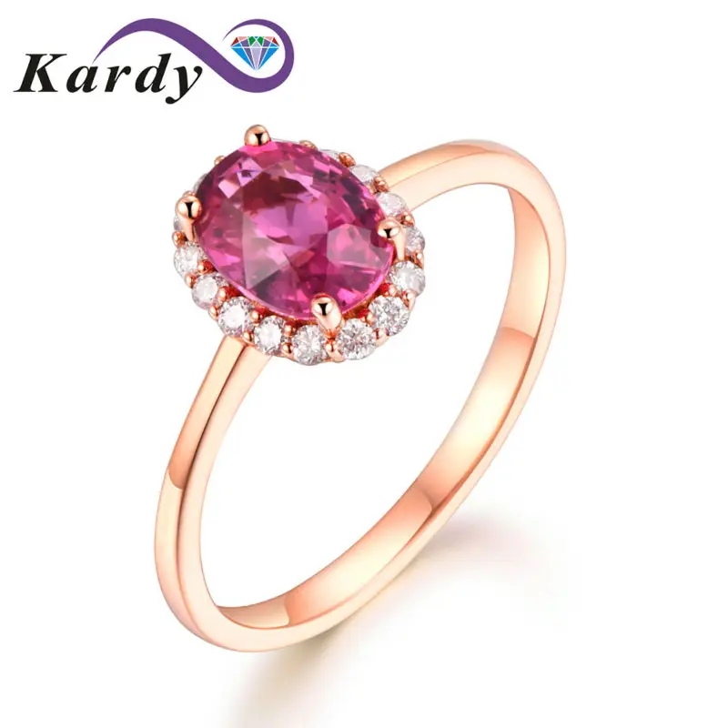 

Fashion Natural Fine Pink Tourmaline Gemstone 14K Yellow Gold Diamond Wedding Engagement Ring for Women