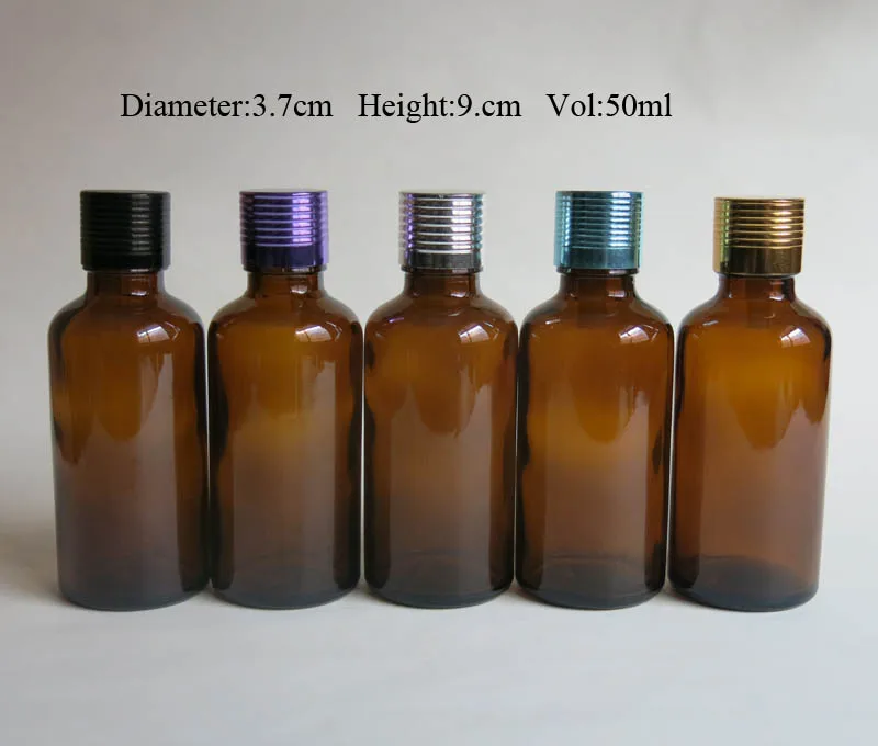 

wholesale 100pcs empty 50ML Amber Glass Essential Oil bottle With Screw On Cap, 50 ml Glass Bottle With Reducer Dropper