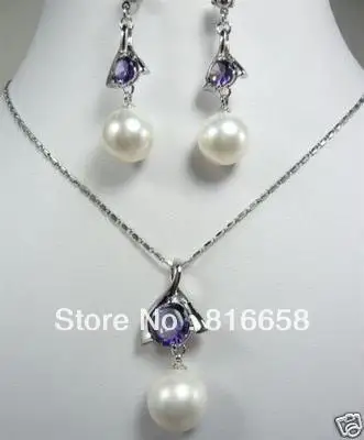 

Charming white shell pearl necklace earring CZ set