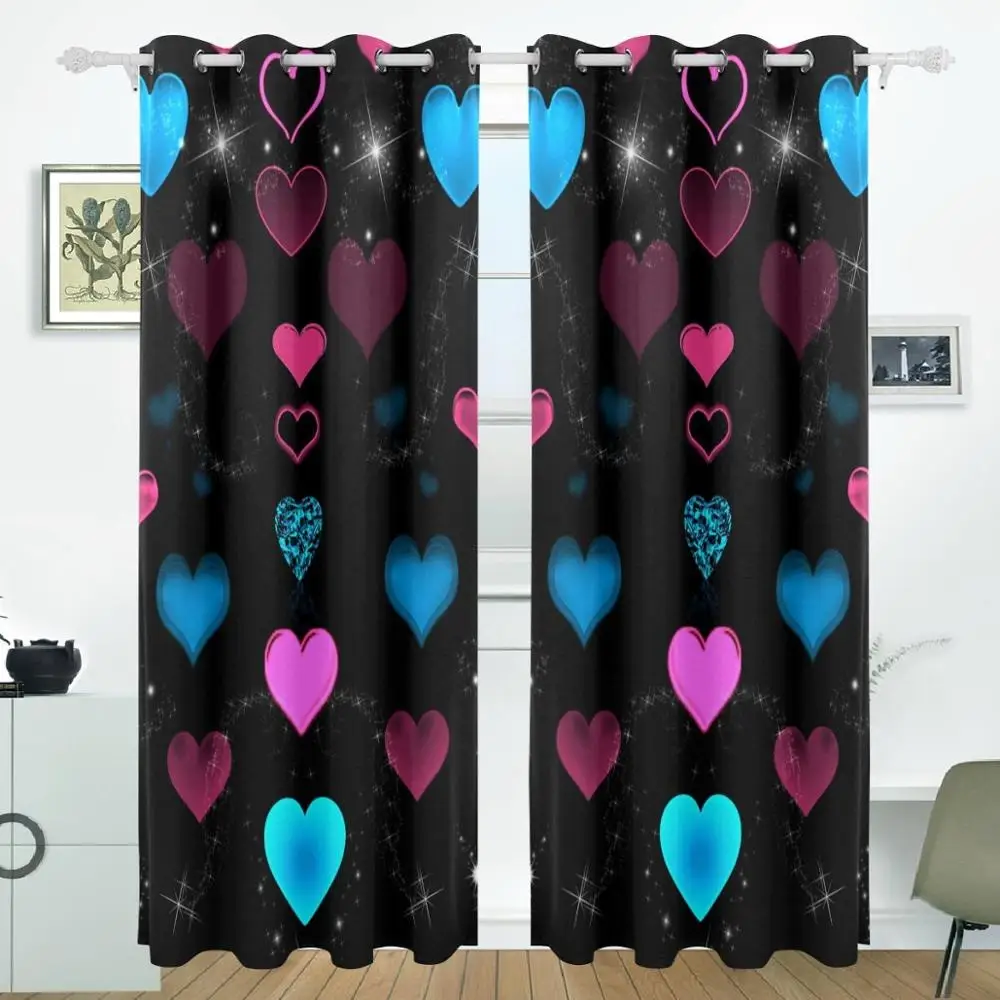 

Valentine's Day Love Heart Curtains Drapes Panels Darkening Blackout Grommet Room Divider for Patio Window Sliding Glass Door