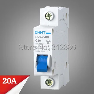 Free Shipping  DZ47-60 C20 1P 20A   circuit breaker Electric shock protection domestic C type small air switch unipolar