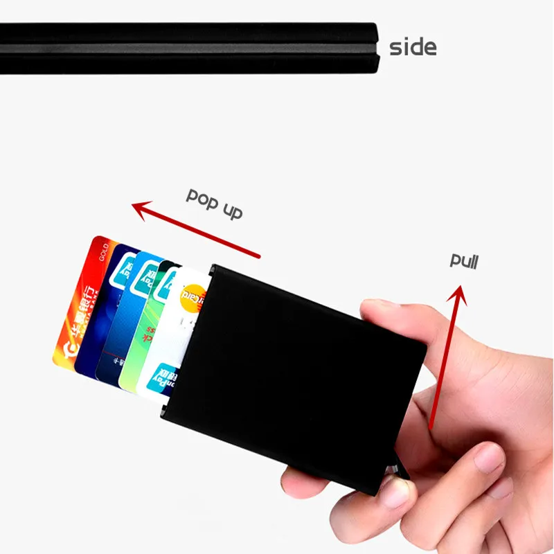 QOONG High Quality Men Women Metal Credit Card Holder Automatic Pop Up Card Sets Business Aluminum Card Wallet Passport Holder