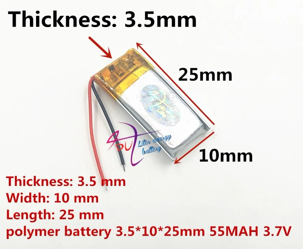 Polymer lithium battery 351025 55MAH mobile phone self timer 3D eye H200 Bluetooth earphone bone conduction earphone